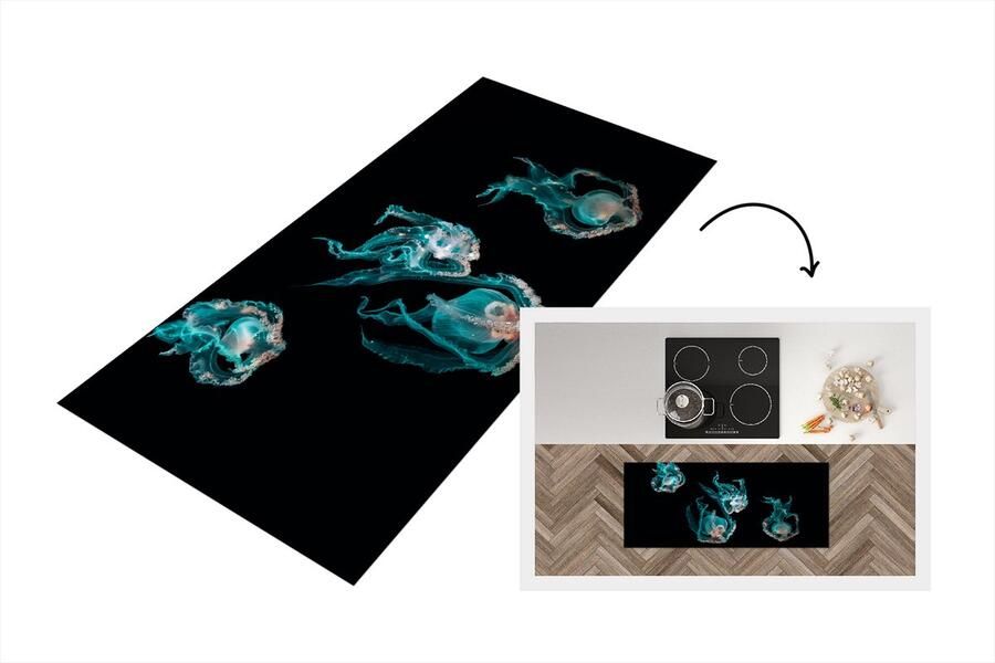 KitchenYeah Keukenloper Loper keuken Kwal Zeedieren Zwart 120x50 cm Keukenloper vinyl