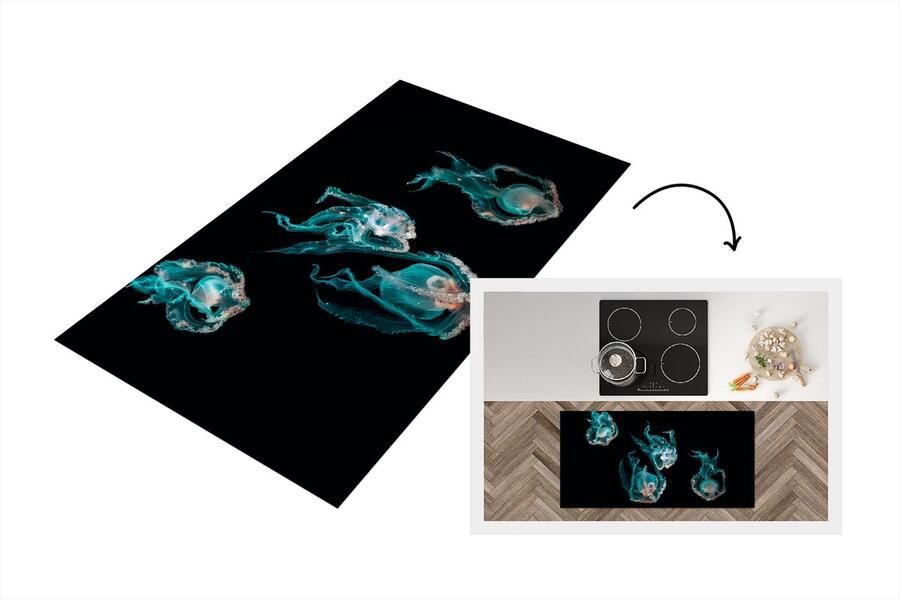 KitchenYeah Keukenloper Loper keuken Kwal Zeedieren Zwart 120x60 cm Keukenloper vinyl