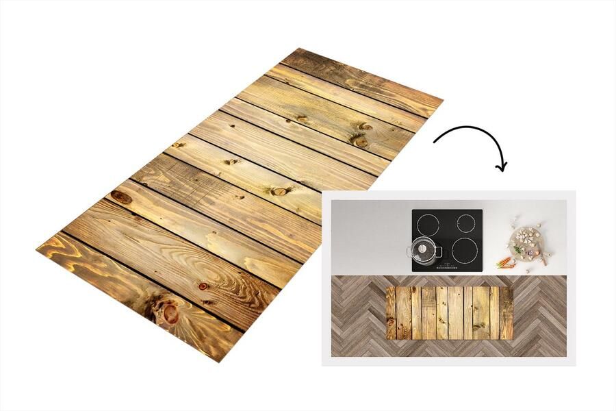 KitchenYeah Keukenloper Loper keuken Landelijk Plank Hout 120x50 cm Keukenloper vinyl
