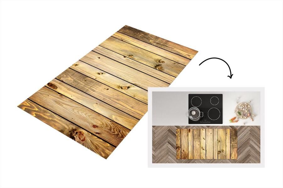 KitchenYeah Keukenloper Loper keuken Landelijk Plank Hout 120x60 cm Keukenloper vinyl