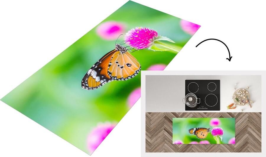 KitchenYeah Keukenloper Loper keuken Landelijk Vlinder Distel Bloem 120x50 cm Keukenloper vinyl