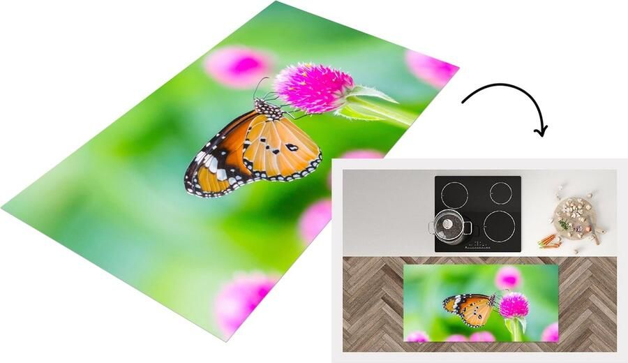 KitchenYeah Keukenloper Loper keuken Landelijk Vlinder Distel Bloem 120x60 cm Keukenloper vinyl