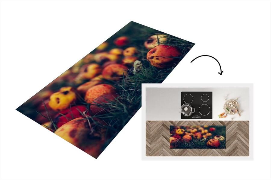KitchenYeah Keukenloper Loper keuken Landelijke decoratie Herfst Appel Fruit 120x50 cm Keukenloper vinyl