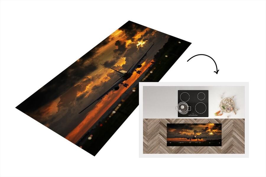 KitchenYeah Keukenloper Loper keuken Landend vliegtuig voor lucht 120x50 cm Keukenloper vinyl