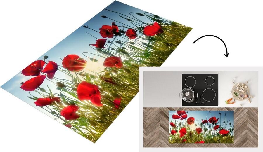 KitchenYeah Keukenloper Loper keuken Lange rode Klaprozen in Toscane op een zonnige dag 120x60 cm Keukenloper vinyl