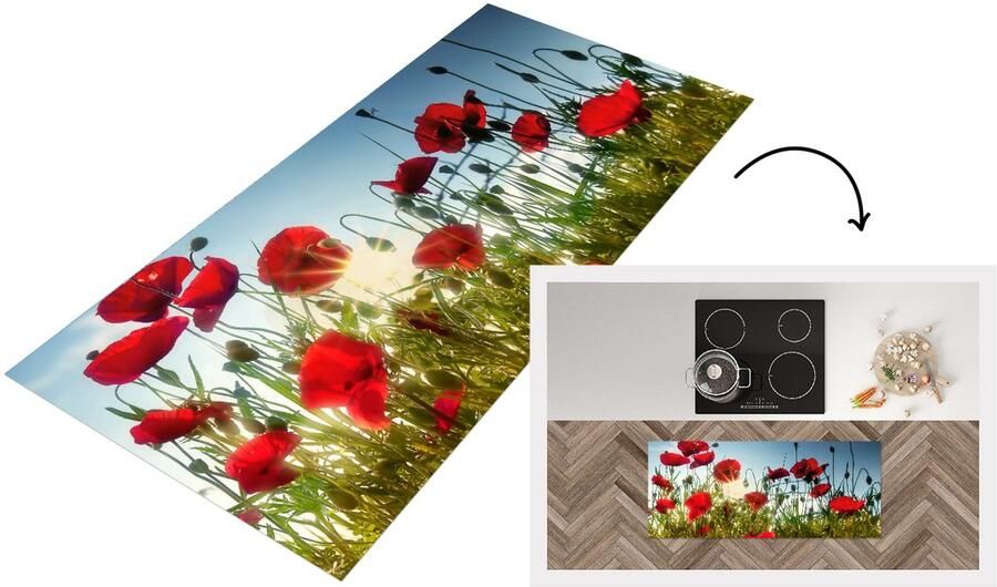 KitchenYeah Keukenloper Loper keuken Lange rode Klaprozen in Toscane op een zonnige dag 120x50 cm Keukenloper vinyl