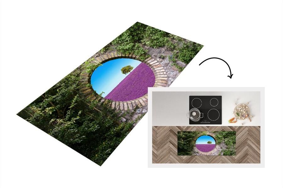 KitchenYeah Keukenloper Loper keuken Lavendel Doorkijk Bloemen Zomer 120x50 cm Keukenloper vinyl