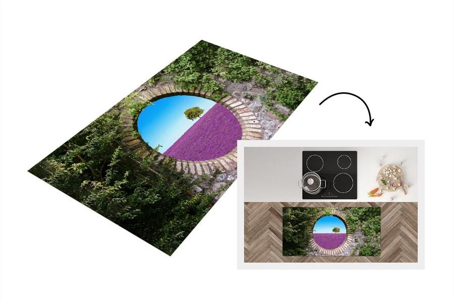 KitchenYeah Keukenloper Loper keuken Lavendel Doorkijk Bloemen Zomer 120x60 cm Keukenloper vinyl