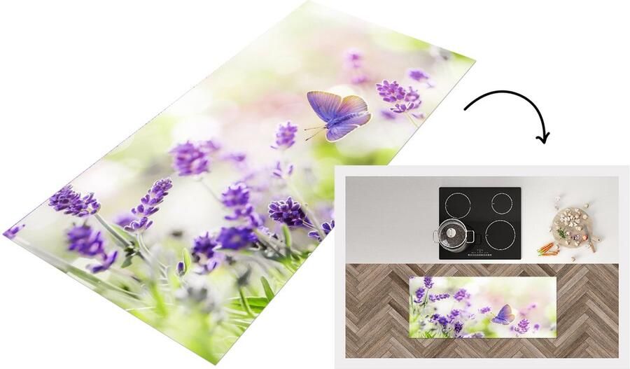 KitchenYeah Keukenloper Loper keuken Lavendel Vlinder Bloemen 120x50 cm Keukenloper vinyl