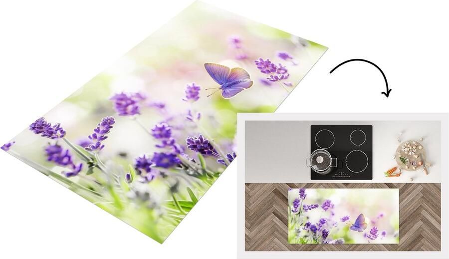 KitchenYeah Keukenloper Loper keuken Lavendel Vlinder Bloemen 120x60 cm Keukenloper vinyl