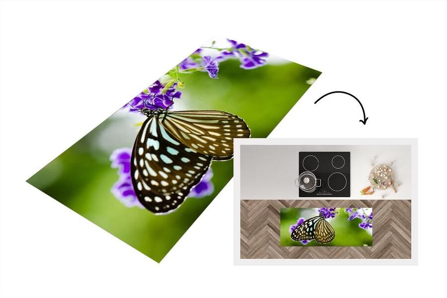 KitchenYeah Keukenloper Loper keuken Lavendel Vlinder Botanisch 120x50 cm Keukenloper vinyl