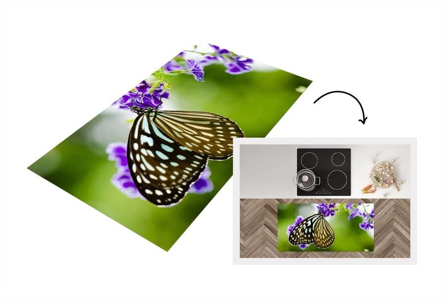 KitchenYeah Keukenloper Loper keuken Lavendel Vlinder Botanisch 120x60 cm Keukenloper vinyl