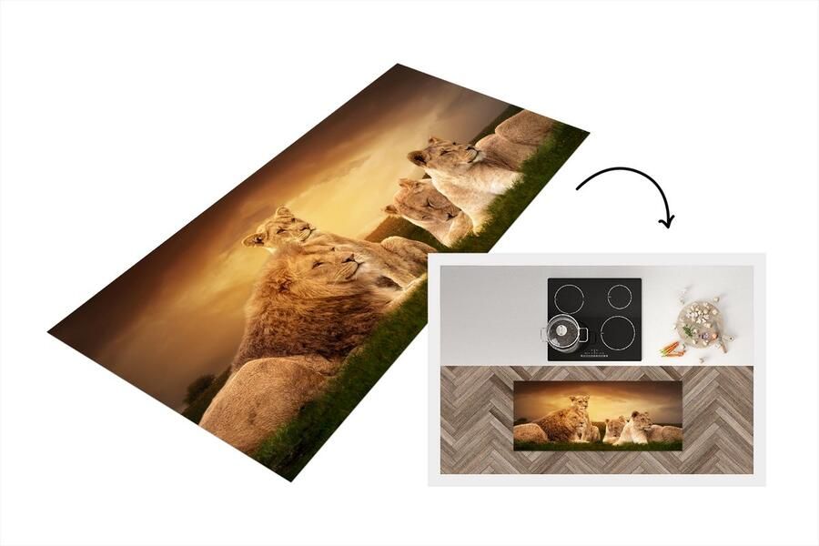 KitchenYeah Keukenloper Loper keuken Leeuwen Gras Lucht 120x50 cm Keukenloper vinyl