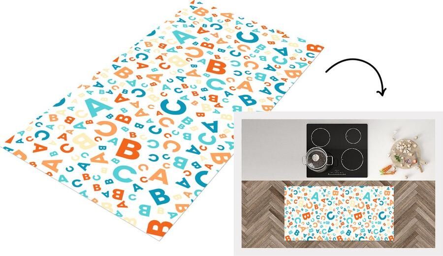 KitchenYeah Keukenloper Loper keuken Letters Abc Oranje Blauw Patronen 120x60 cm Keukenloper vinyl