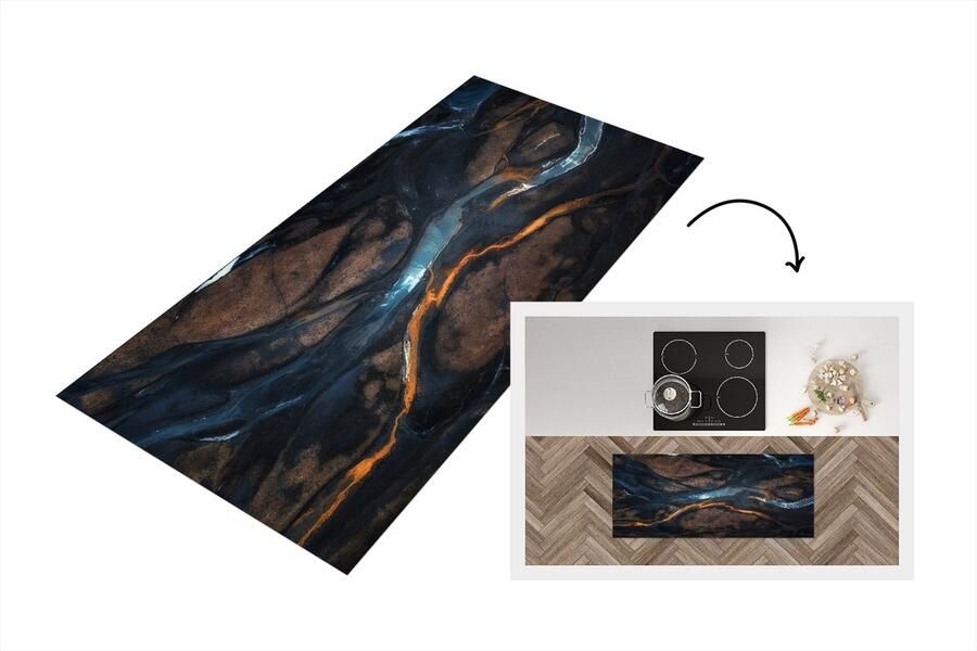 KitchenYeah Keukenloper Loper keuken Luchtfoto met uitzicht op het blauwe water van een rivier 120x50 cm Keukenloper vinyl