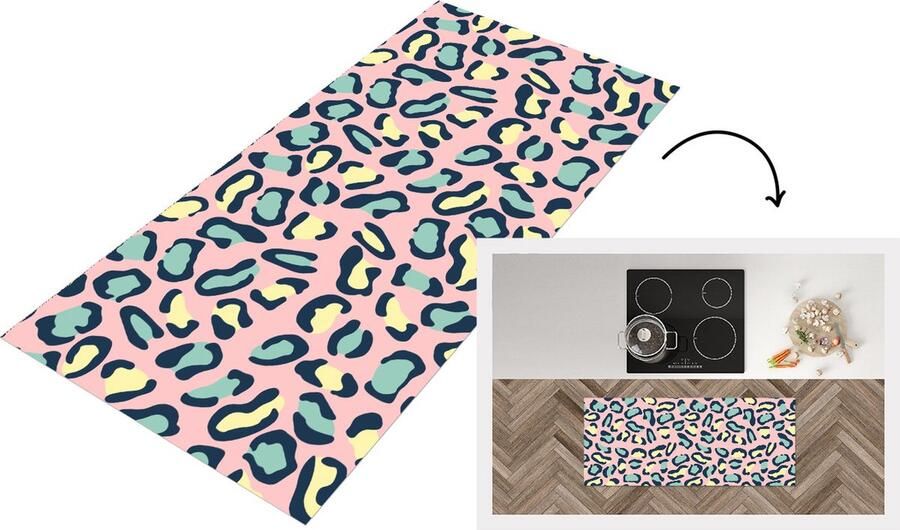 KitchenYeah Keukenloper Loper keuken Luipaard Pastel Dieren Patronen 120x50 cm Keukenloper vinyl