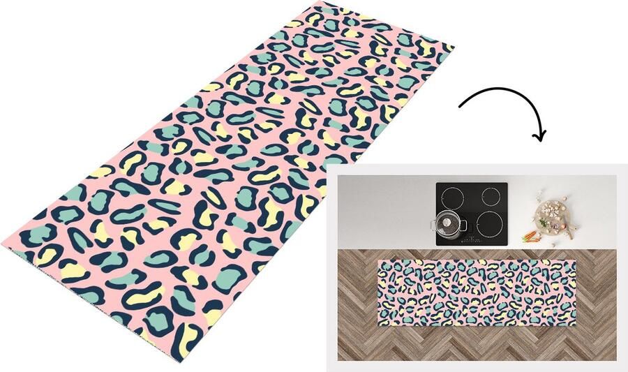 KitchenYeah Keukenloper Loper keuken Luipaard Pastel Dieren Patronen 150x50 cm Keukenloper vinyl