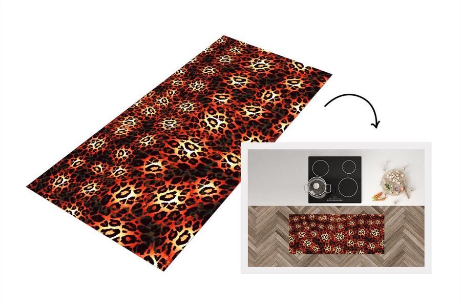 KitchenYeah Keukenloper Loper keuken Luipaard Patronen Rood Zwart 120x50 cm Keukenloper vinyl