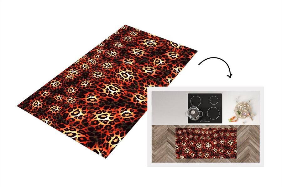 KitchenYeah Keukenloper Loper keuken Luipaard Patronen Rood Zwart 120x60 cm Keukenloper vinyl