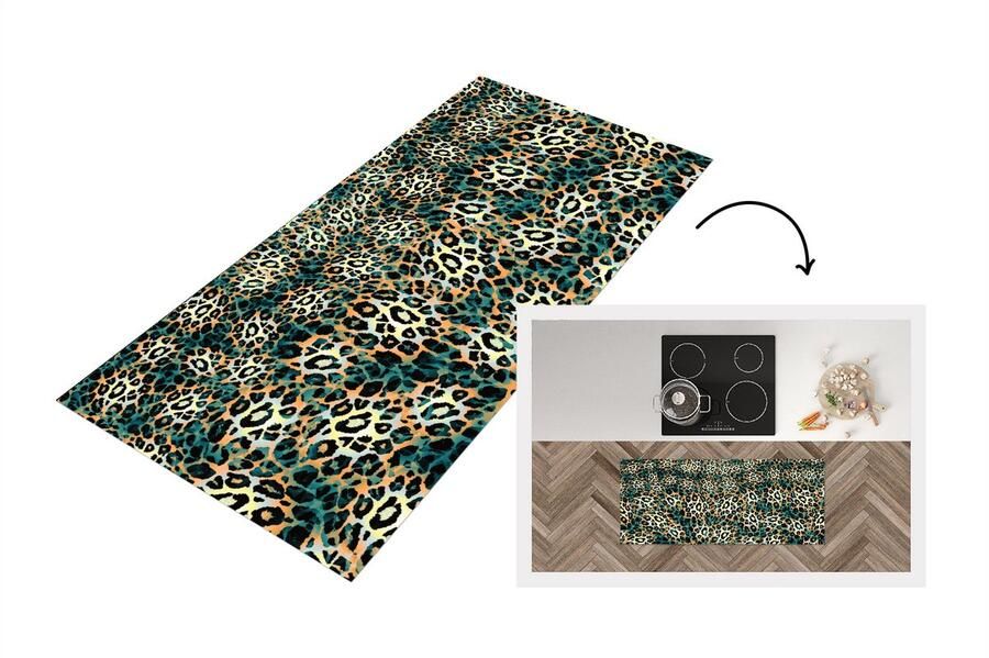 KitchenYeah Keukenloper Loper keuken Luipaard Patroon Blauw 120x50 cm Keukenloper vinyl