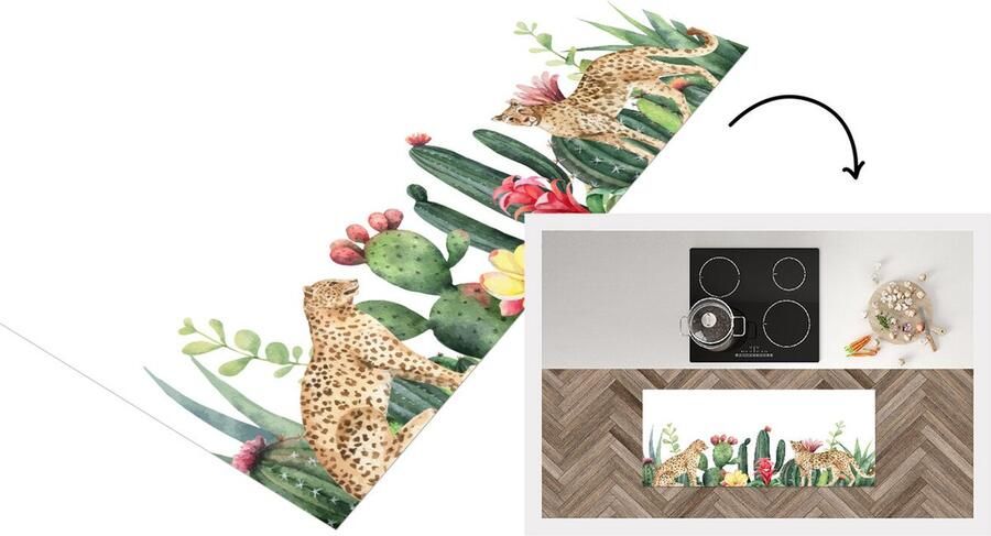 KitchenYeah Keukenloper Loper keuken Luipaard Planten Waterverf 120x50 cm Keukenloper vinyl