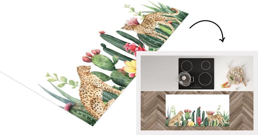 KitchenYeah Keukenloper Loper keuken Luipaard Planten Waterverf 120x60 cm Keukenloper vinyl