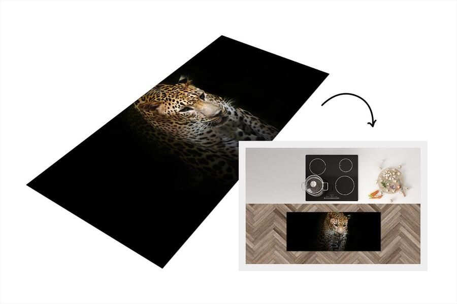 KitchenYeah Keukenloper Loper keuken Luipaard Reflectie Zwart 120x50 cm Keukenloper vinyl