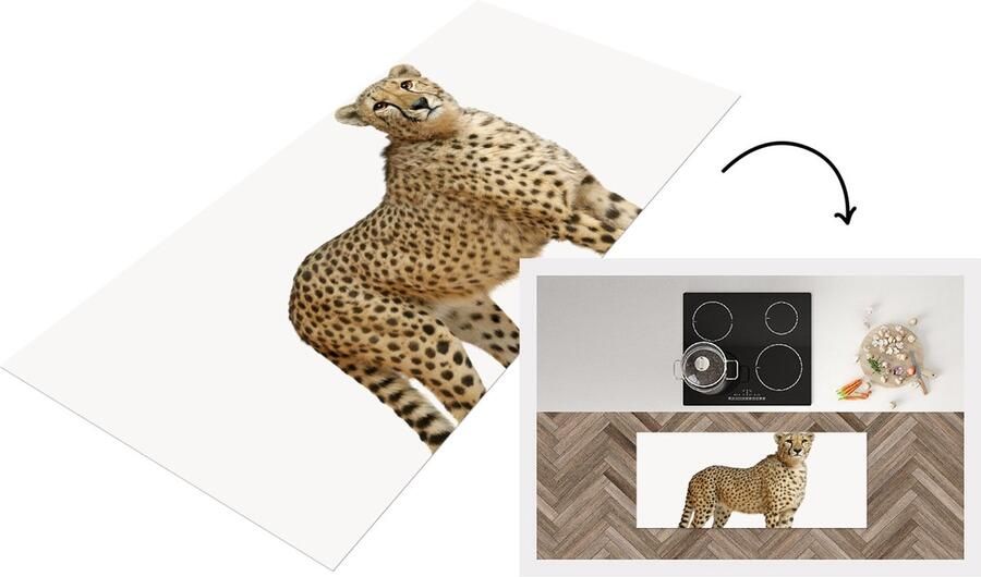 KitchenYeah Keukenloper Loper keuken Luipaard Witte achtergrond 120x50 cm Keukenloper vinyl