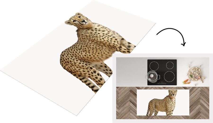 KitchenYeah Keukenloper Loper keuken Luipaard Witte achtergrond 120x60 cm Keukenloper vinyl