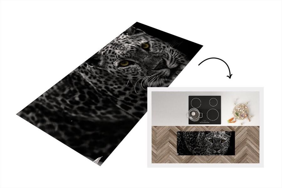 KitchenYeah Keukenloper Loper keuken Luipaard Zwart Wit 120x50 cm Keukenloper vinyl