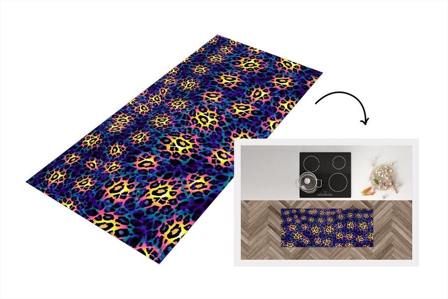 KitchenYeah Keukenloper Loper keuken Luipaardprint Vacht Blauw 120x50 cm Keukenloper vinyl