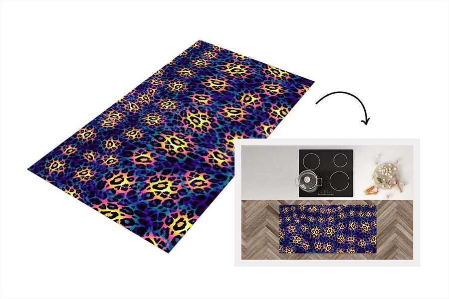 KitchenYeah Keukenloper Loper keuken Luipaardprint Vacht Blauw 120x60 cm Keukenloper vinyl