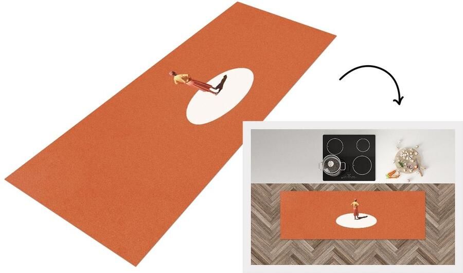 KitchenYeah Keukenloper Loper keuken Man Vintage Cirkel 180x60 cm Keukenloper vinyl