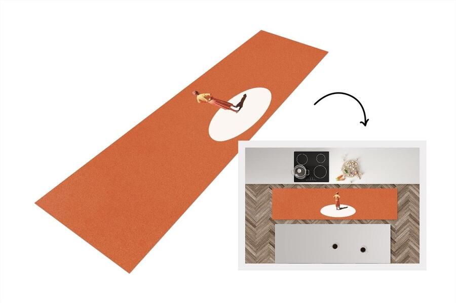 KitchenYeah Keukenloper Loper keuken Man Vintage Cirkel 200x50 cm Keukenloper vinyl