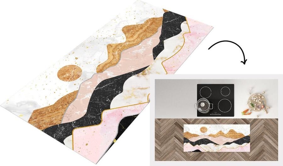 KitchenYeah Keukenloper Loper keuken Marmer Bergen Zon 120x50 cm Keukenloper vinyl