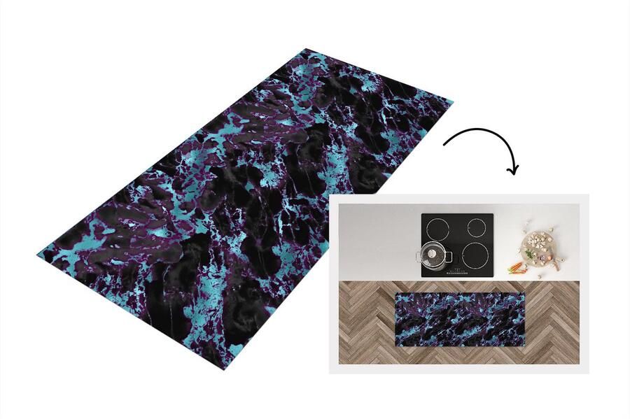 KitchenYeah Keukenloper Loper keuken Marmer Blauw Patroon 120x50 cm Keukenloper vinyl