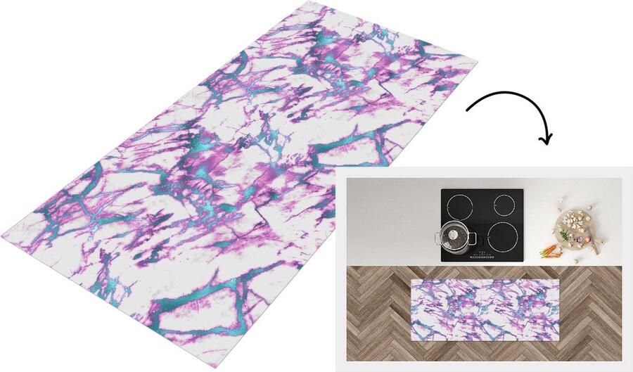 KitchenYeah Keukenloper Loper keuken Marmer Blauw Roze Patronen 120x50 cm Keukenloper vinyl
