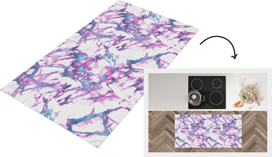 KitchenYeah Keukenloper Loper keuken Marmer Blauw Roze Patronen 120x60 cm Keukenloper vinyl