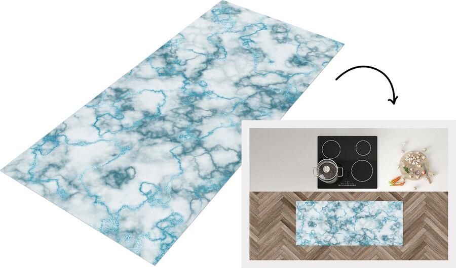 KitchenYeah Keukenloper Loper keuken Marmer Blauw Turquoise 120x50 cm Keukenloper vinyl