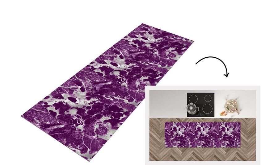 KitchenYeah Keukenloper Loper keuken Marmer Glitter Paars Patronen 180x60 cm Keukenloper vinyl
