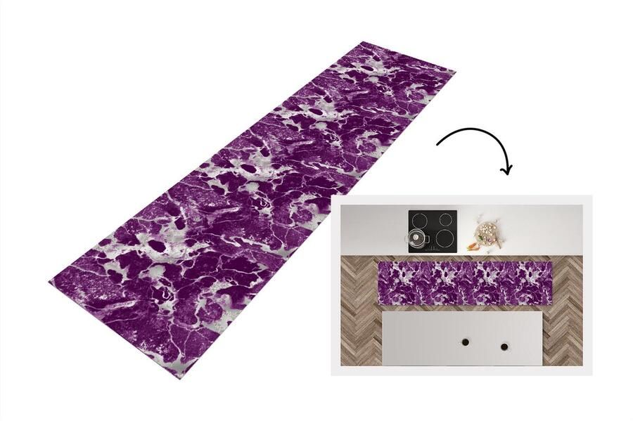 KitchenYeah Keukenloper Loper keuken Marmer Glitter Paars Patronen 200x50 cm Keukenloper vinyl
