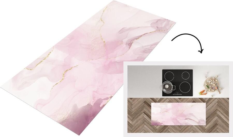 KitchenYeah Keukenloper Loper keuken Marmer Goud Lijn 120x50 cm Keukenloper vinyl