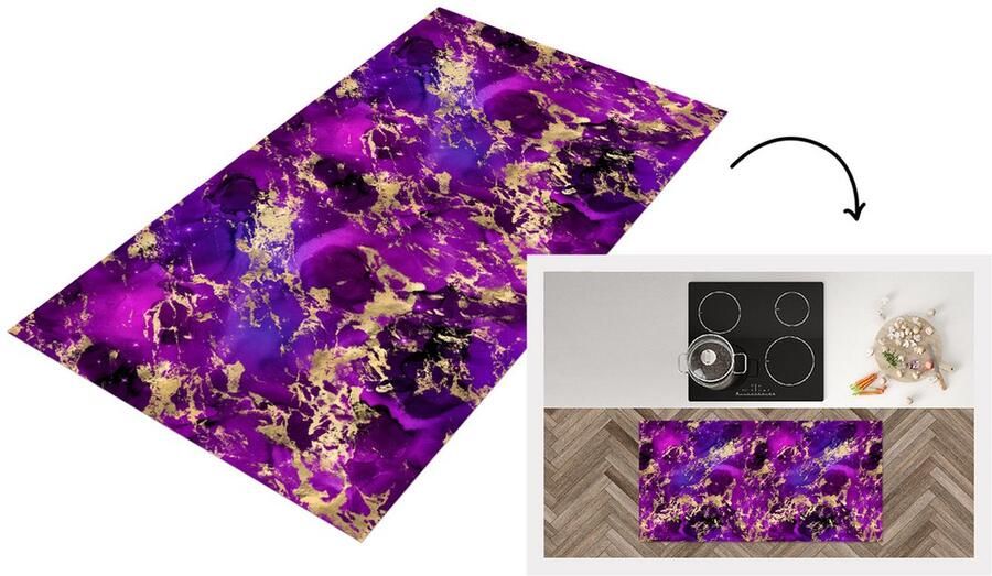 KitchenYeah Keukenloper Loper keuken Marmer Goud Paars Patroon 120x60 cm Keukenloper vinyl