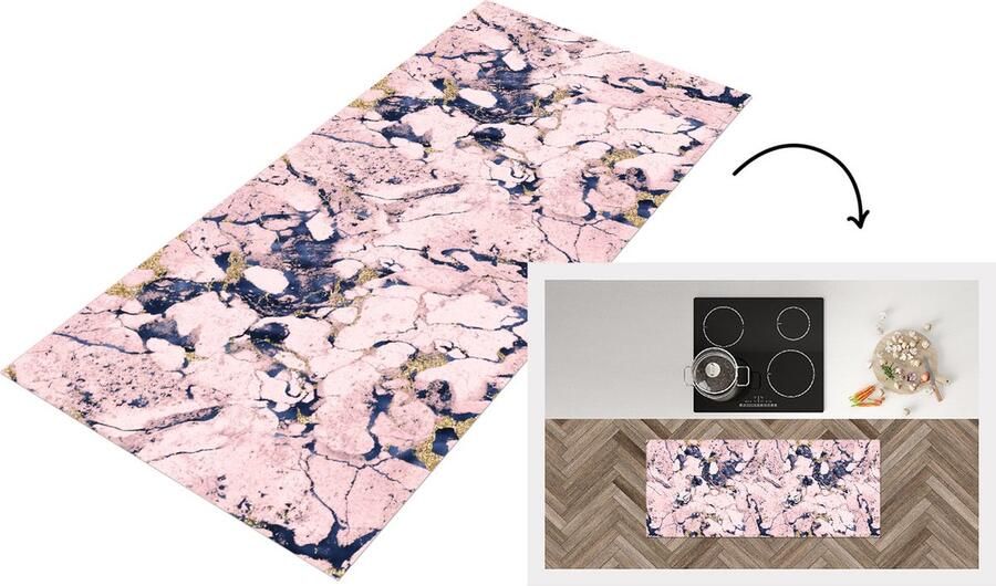 KitchenYeah Keukenloper Loper keuken Marmer Goud Roze Blauw Patronen 120x50 cm Keukenloper vinyl
