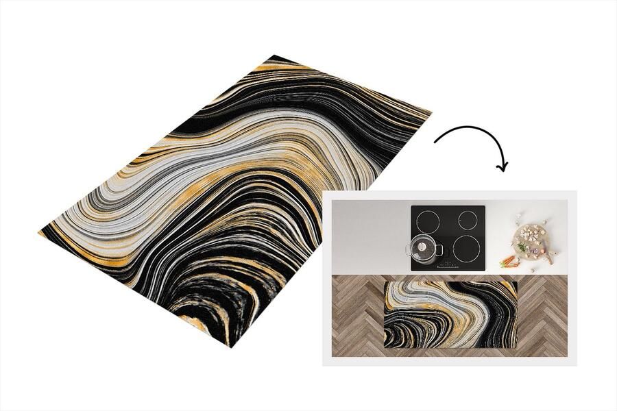 KitchenYeah Keukenloper Loper keuken Marmer Goud Zwart 120x60 cm Keukenloper vinyl