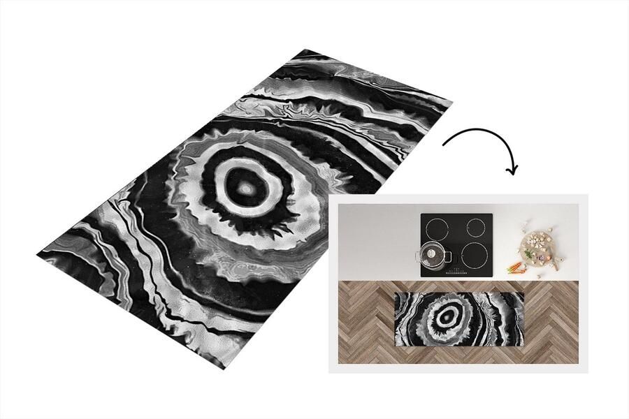 KitchenYeah Keukenloper Loper keuken Marmer Grijs Cirkel 120x50 cm Keukenloper vinyl