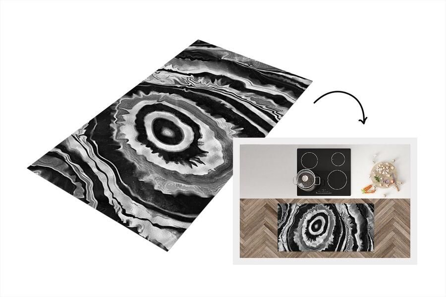 KitchenYeah Keukenloper Loper keuken Marmer Grijs Cirkel 120x60 cm Keukenloper vinyl