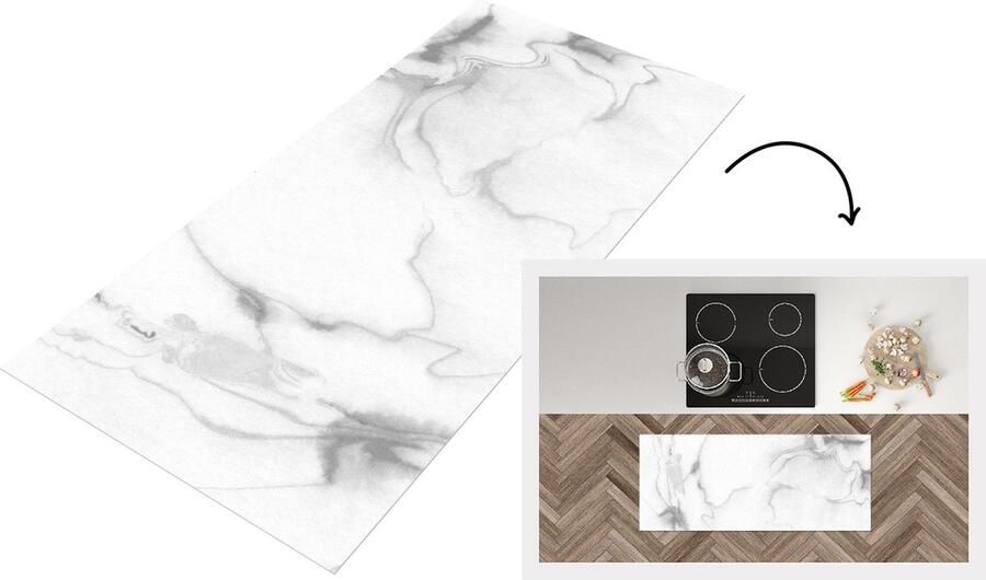 KitchenYeah Keukenloper Loper keuken Marmer Grijs Lijn 120x50 cm Keukenloper vinyl