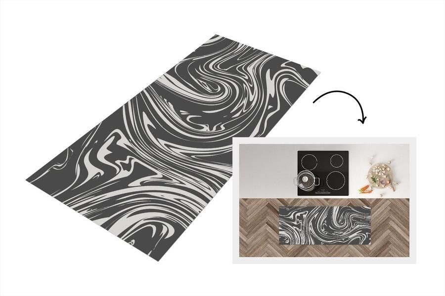 KitchenYeah Keukenloper Loper keuken Marmer Grijs Lijn 120x50 cm Keukenloper vinyl