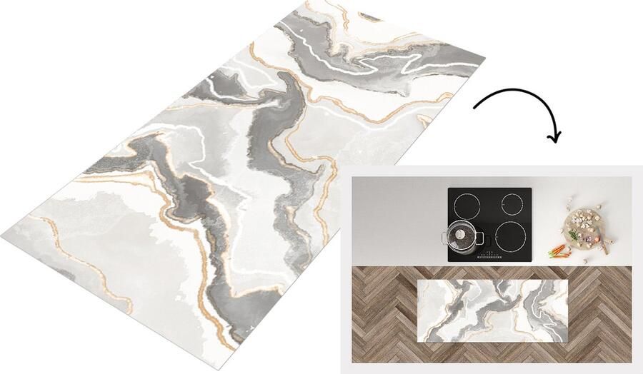 KitchenYeah Keukenloper Loper keuken Marmer Grijs Patronen 120x50 cm Keukenloper vinyl